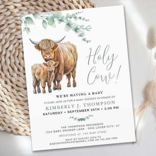 Budget Highland Cow Greenerity Baby Shower Einladu