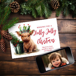 Budget Highland Cow Holly Jolly Holiday Foto Card