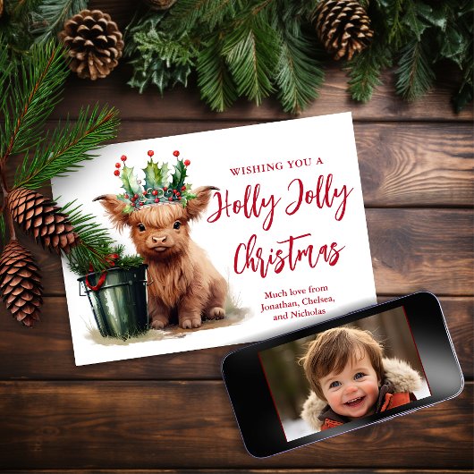 Budget Highland Cow Holly Jolly Holiday Foto Card