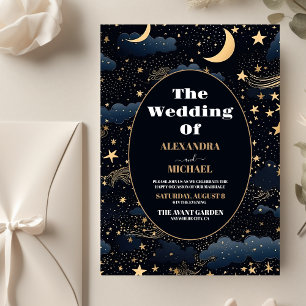 Budget Himmelsblau Sterne Mond Hochzeit Flyer