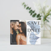 Budget Hochzeit Blau Foto Save-the-Date (Stehend Vorderseite)