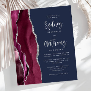 Budget-Hochzeit Burgund Silber Achat Navy Schrift