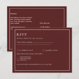 BUDGET Hochzeit Burgundy Deep Red Monochrome Text Postkarte