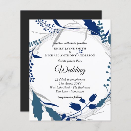 Budget Hochzeit Einladung Winter Blue White (Vorne/Hinten)