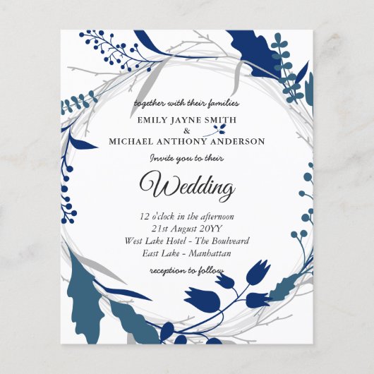 Budget Hochzeit Einladung Winter Blue White (Vorderseite)