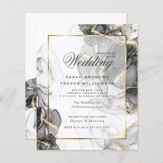 Budget Hochzeit Elegante Black Gold Alkohol Tinte (Vorne/Hinten)