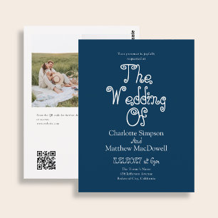 Budget-Hochzeit elegante Foto-QR-Code Blau Winter Postkarte