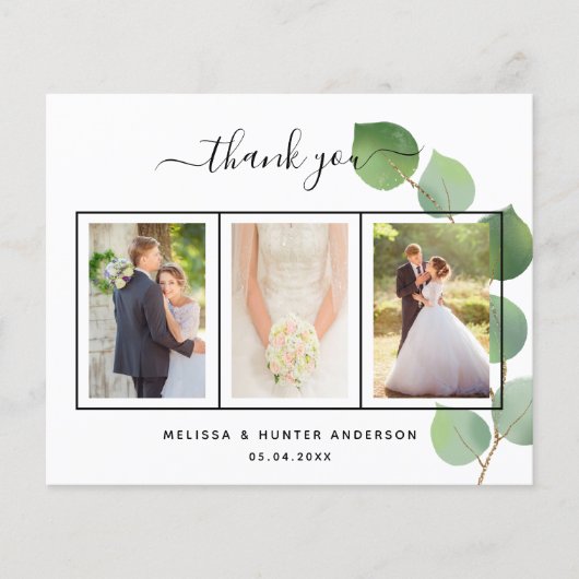 Budget Hochzeit Eukalyptus Foto danke Karte (Vorderseite)