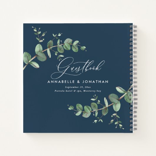 Budget Hochzeit eukalyptus rustikal blauen Gästebu Notizblock (Rückseite)