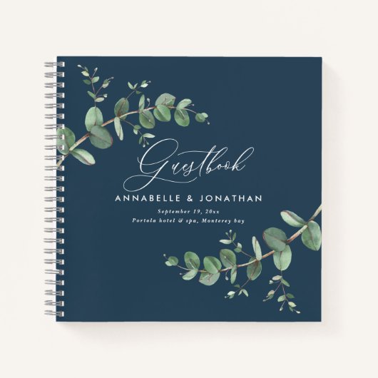 Budget Hochzeit eukalyptus rustikal blauen Gästebu Notizblock (Vorderseite)