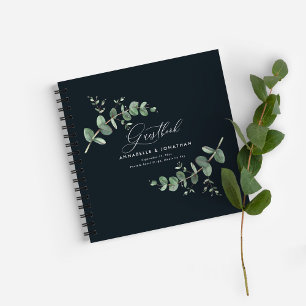Budget Hochzeit eukalyptus rustikale schwarze Gäst Notizblock