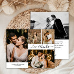 Budget Hochzeit Foto Collage Vielen Dank Script Ca<br><div class="desc">Budget, Elegante, Minimalistische Hand Lettered Wedding 4 Foto Collage Danke personalisiert günstige Low Budget Thin Card. Stilvolle Hochzeit dank Kartenvorlage mit vier Foto auf der Vorderseite und einem Foto auf der Rückseite. Mit dem Text "Liebe und Dank" in einer Wirblen Hand geschrieben Typografie Skript-Schriftart mit Swash oder in schwarz auf...</div>