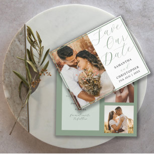 Budget Hochzeit Foto Save Our Date Salbei Grün