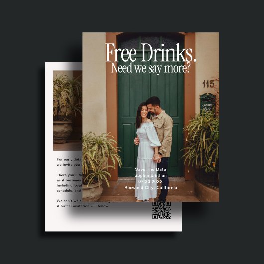 Budget-Hochzeit Gratis-Getränk Foto Save-the-Date Flyer