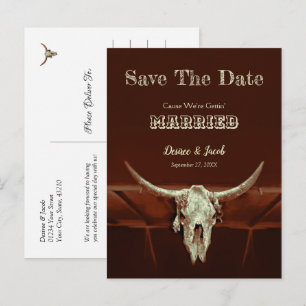 Budget-Hochzeit im Western-Stil mit Bullenschädel Postkarte