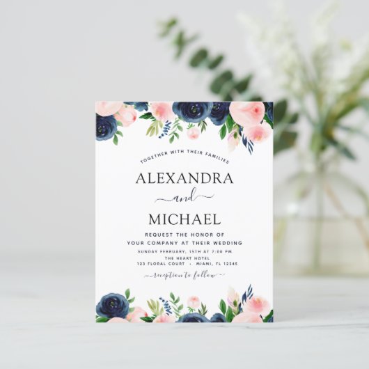 Budget Hochzeit Navy Blush Pink Blues (Stehend Vorderseite)