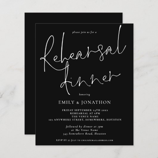 Budget Hochzeit Probe Abendessen Schwarz-weiß Einl (Vorne/Hinten)