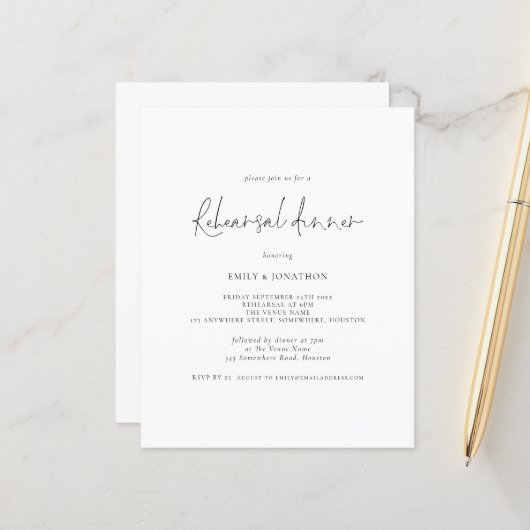 Budget Hochzeit Probe Dinner Einfache Einladung (Vorderseite/Rückseite Beispiel)