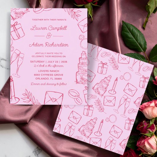 Budget Hochzeit Rosa & Rot Handgezeichnet