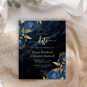 Budget Hochzeit Save-the-Date-Karte Navy Blau Gold