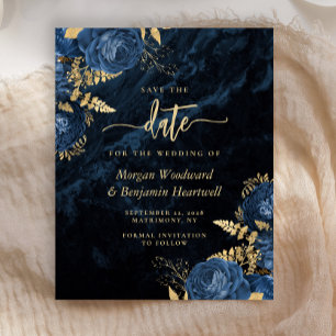 Budget Hochzeit Save-the-Date-Karte Navy Blau Gold