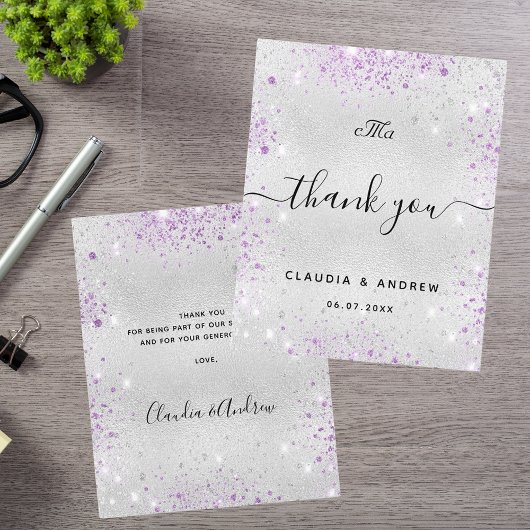 Budget Hochzeit Silber lila Glitzer danke