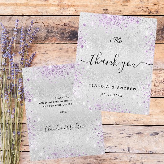 Budget Hochzeit Silber lila Glitzer danke