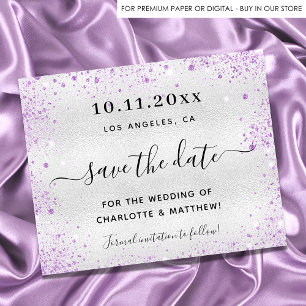 Budget Hochzeit Silber lila Glitzer Save the Date