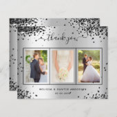 Budget Hochzeit silber schwarz Foto danke Karte (Vorne/Hinten)