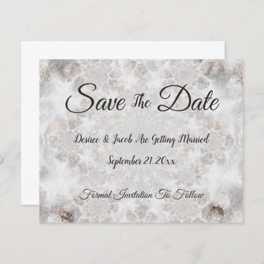 Budget Hochzeit Silberes Weiß Save the Date (Vorne/Hinten)
