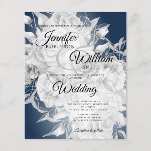 Budget Hochzeit Silver & Navy Blues Einladung Flyer