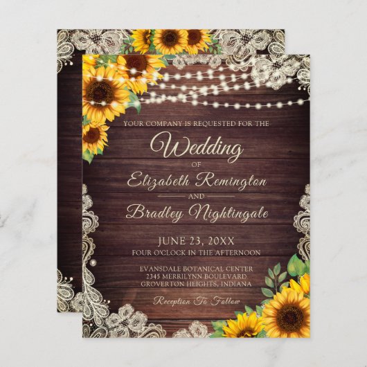 Budget Hochzeit Sonnenblumen Holz Lichter Elfenbei (Vorne/Hinten)