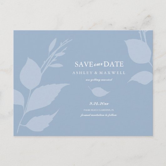 Budget Hochzeit speichern das Datum trostlos blau Ankündigungspostkarte (Vorderseite)