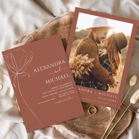 Budget Hochzeit Terracotta Burnt Orange Einladunge Flyer