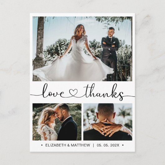 Budget Hochzeit Vielen Dank 3 Foto Collage Postcar Postkarte (Vorderseite)