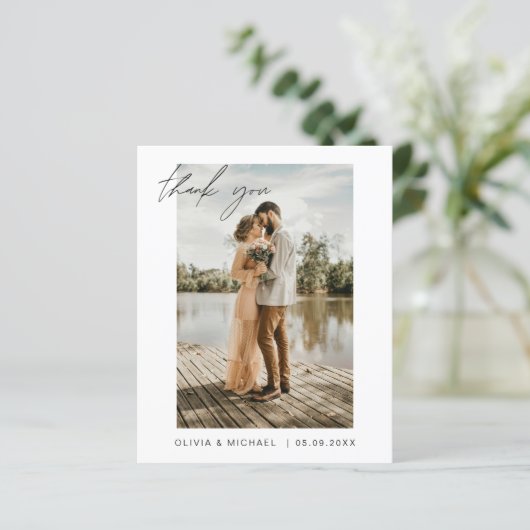 Budget Hochzeit Vielen Dank Karten Foto Minimalist (Stehend Vorderseite)