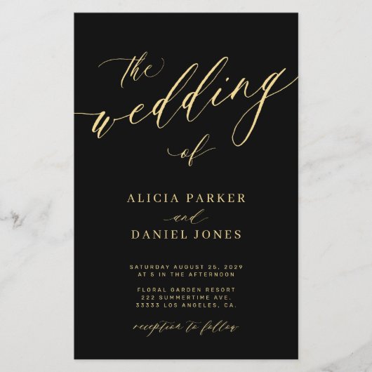 Budget Hochzeitgold schwarze QR-Code Einladung Flyer (Vorne)