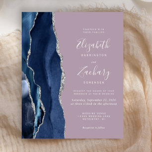 Budget-Hochzeits-Einladung in Navyblau, Silber, Ac