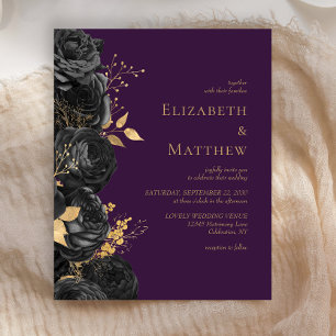 Budget-Hochzeits-Einladungskarte Black Gold Floral
