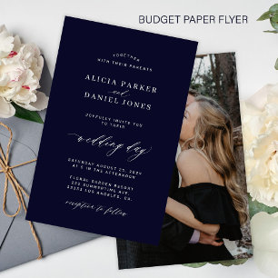 Budget-Hochzeits-Einladungskarte dunkelblau weiß F Flyer