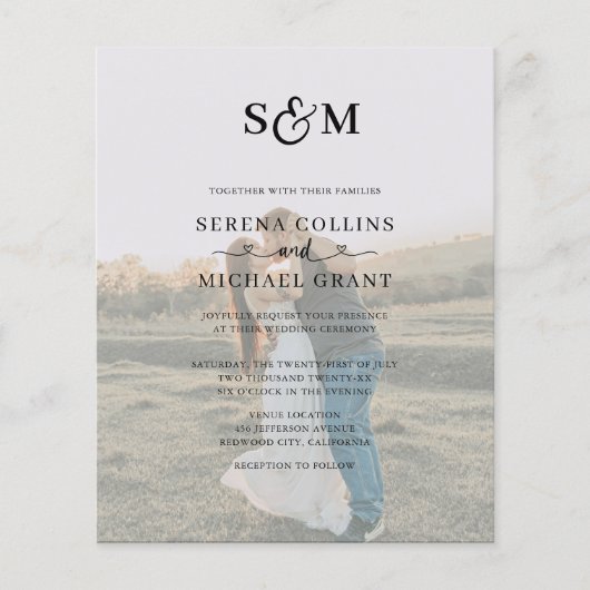 Budget-Hochzeits-Monogramm-Script-Herz 2 Foto Flyer (Vorne)
