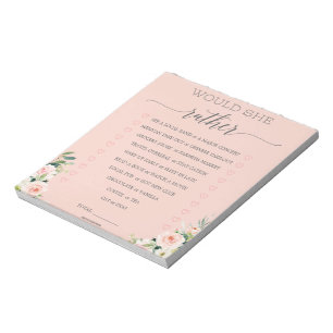 Budget-Hochzeitsdusche-Spiel 'Would She Rather' No Notizblock