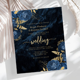 Budget Hochzeitseinladung Navy Blau Gold Blumen