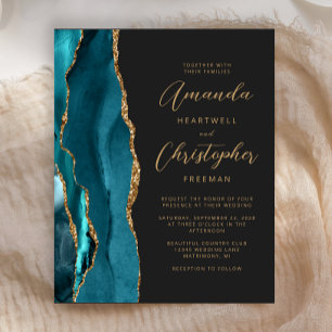 Budget-Hochzeitseinladung Teal Gold Achat Schiefer