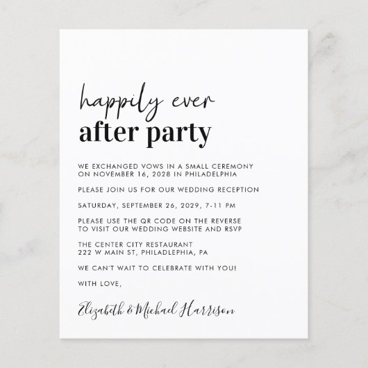 Budget Hochzeitsempfang QR Code Einfache Einladung (Vorderseite)