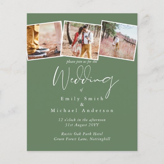 BUDGET Hochzeitsfarben Grüne Seite Olive Einladung (Vorderseite)