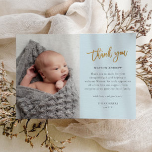 Budget-Hochzeitsfoto-Dankeskarten für Babyjungen Dankeskarte