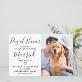 Budget Hochzeitshund Foto speichern Datumskarten (Stehend Vorderseite)