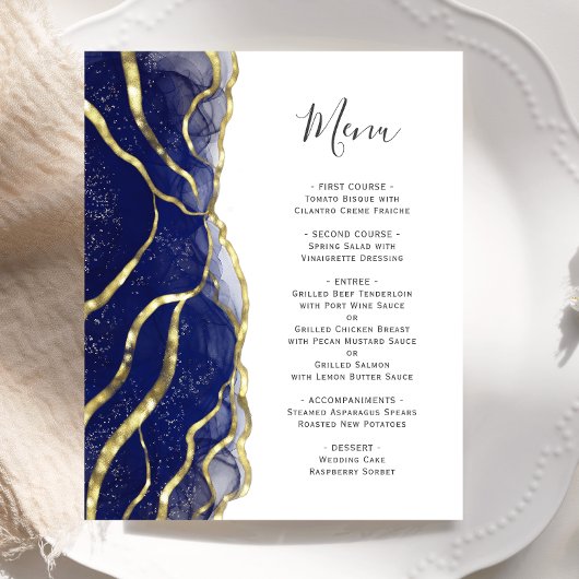 Budget Hochzeitsmenü in Navyblau mit Goldtinte