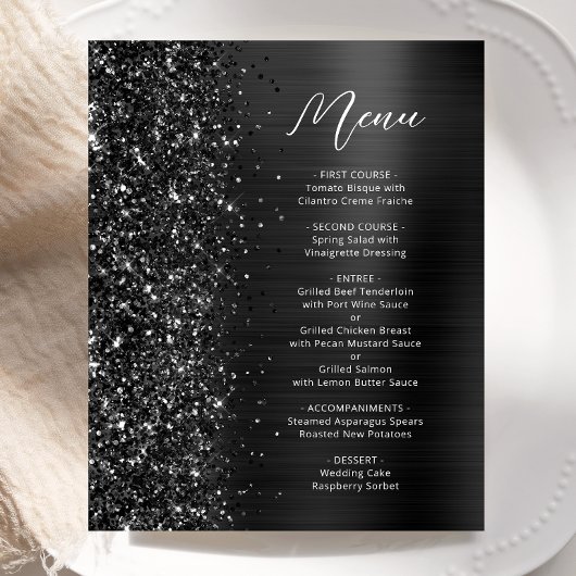 Budget Hochzeitsmenü in schwarz Glamour Glitter